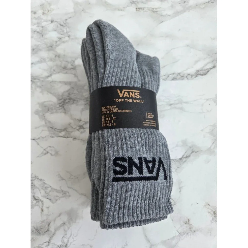 Vans socks 3 Pack Gray Crew Socks Men’s Size 6–9 NEW